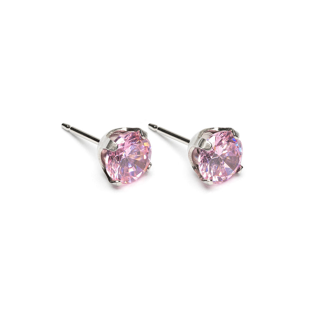 Stainless Steel 6 mm Pink Cubic Zirconia Stud Earrings– Simply Whispers