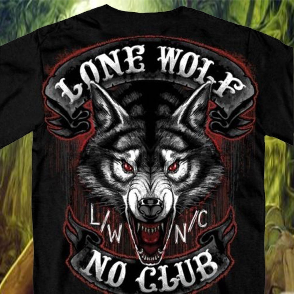 Lone Wolf No Club Biker Short Sleeve T-Shirt Double sided Huge print ...