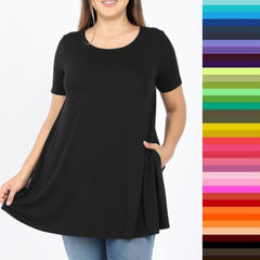 Cindy Short Sleeve Top with Pockets | Solid Basics