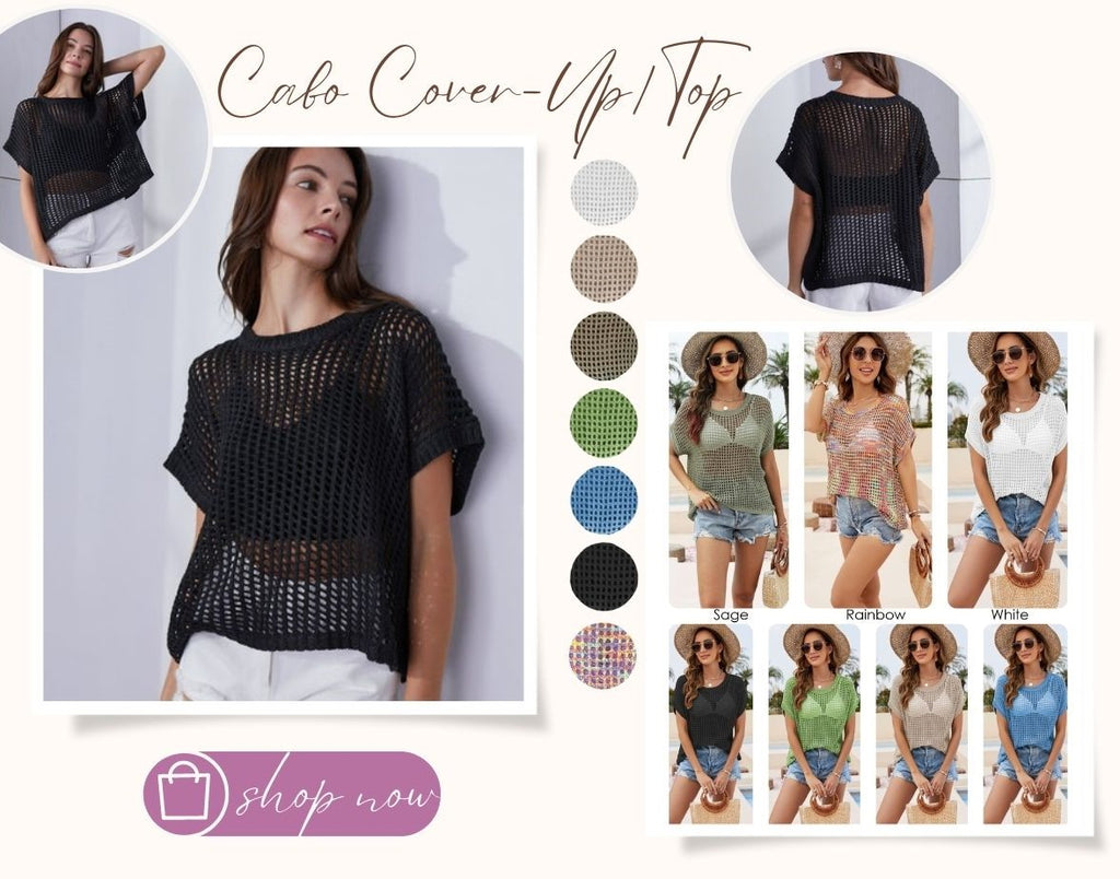 Womens Short Sleeve Cabo Cover-Up Top Open Loose Weave Knit