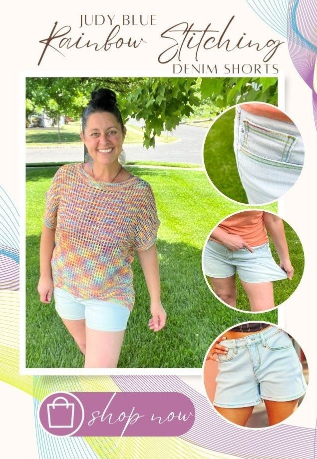 Judy Blue Rainbow Stitching Lightwash Denim Shorts