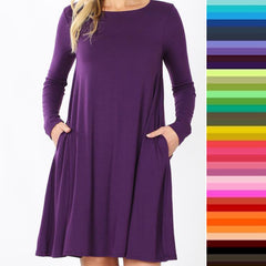 Lety Long Sleeve Dress with Pockets | Solid Basics