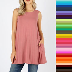 Cindy Sleeveless Tank Top with Pockets | Solid Basics