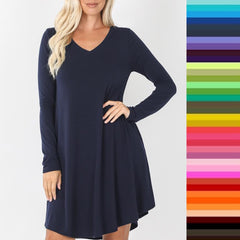 Linda Long Sleeve Dress with Pockets | Solid Basics