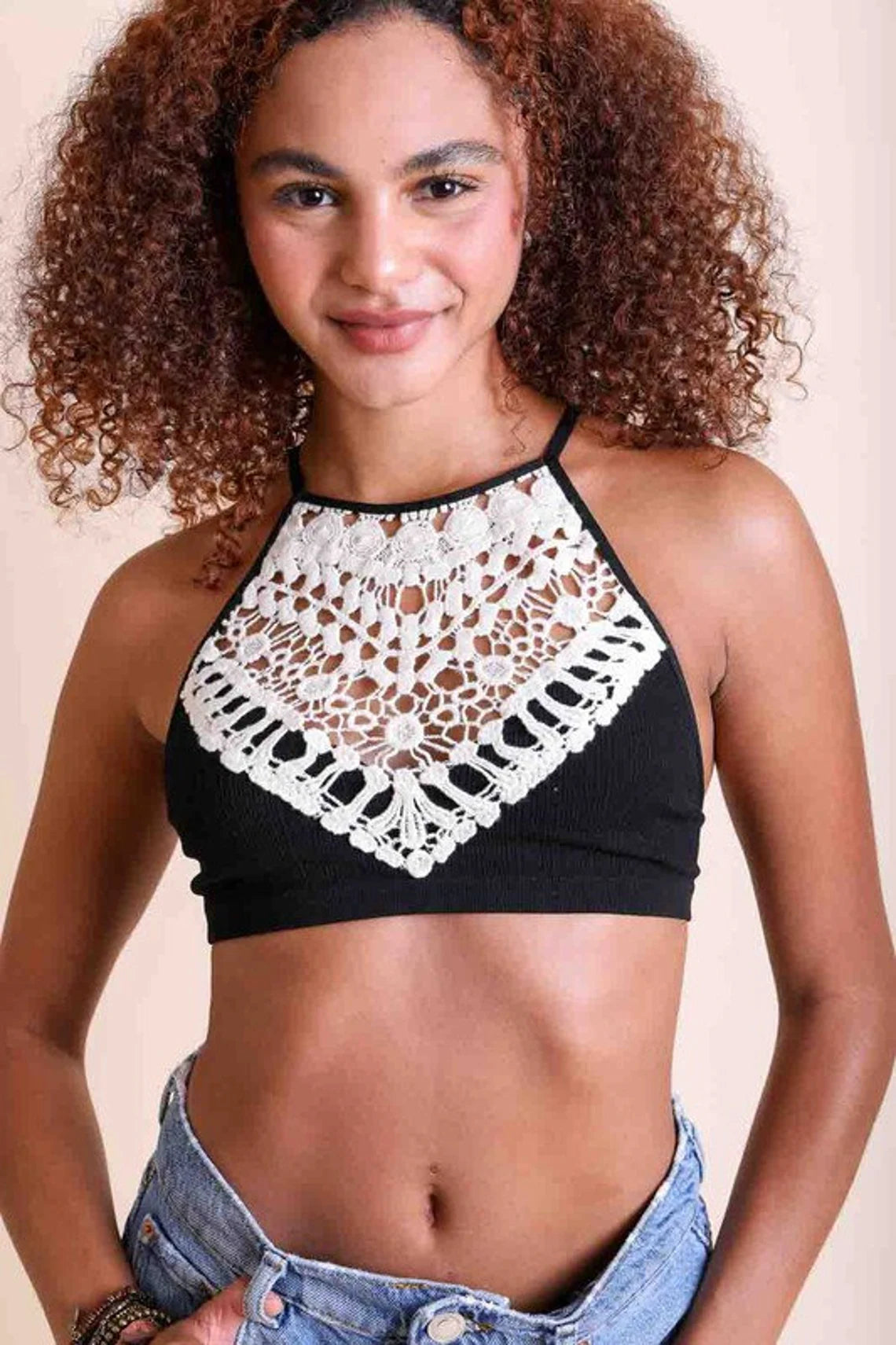 Lace High Neck Padded Bralette - Intimates – derbecca