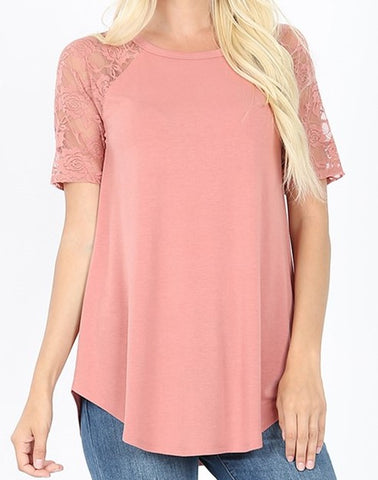 Womens Grace Lace Short Sleeve Top in Ash Rose