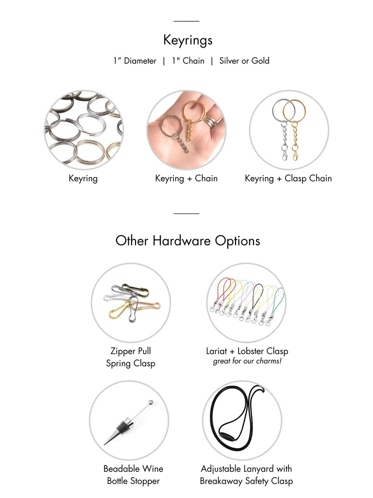 Hardware Options for Silicone Beaded Accessories | Keyrings, Clips, Lariats, Lanyards