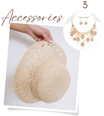 Wear Brown in Summer - accessorize your outfit with summer accessories like sunglasses, sun hat, straw bag, sandals, jewelry