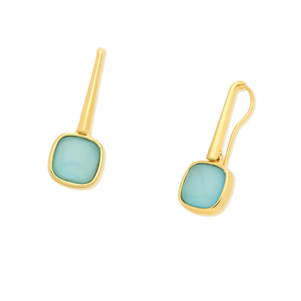 Small Square Hook Earring  18K GOLD PLATED Blue Agate