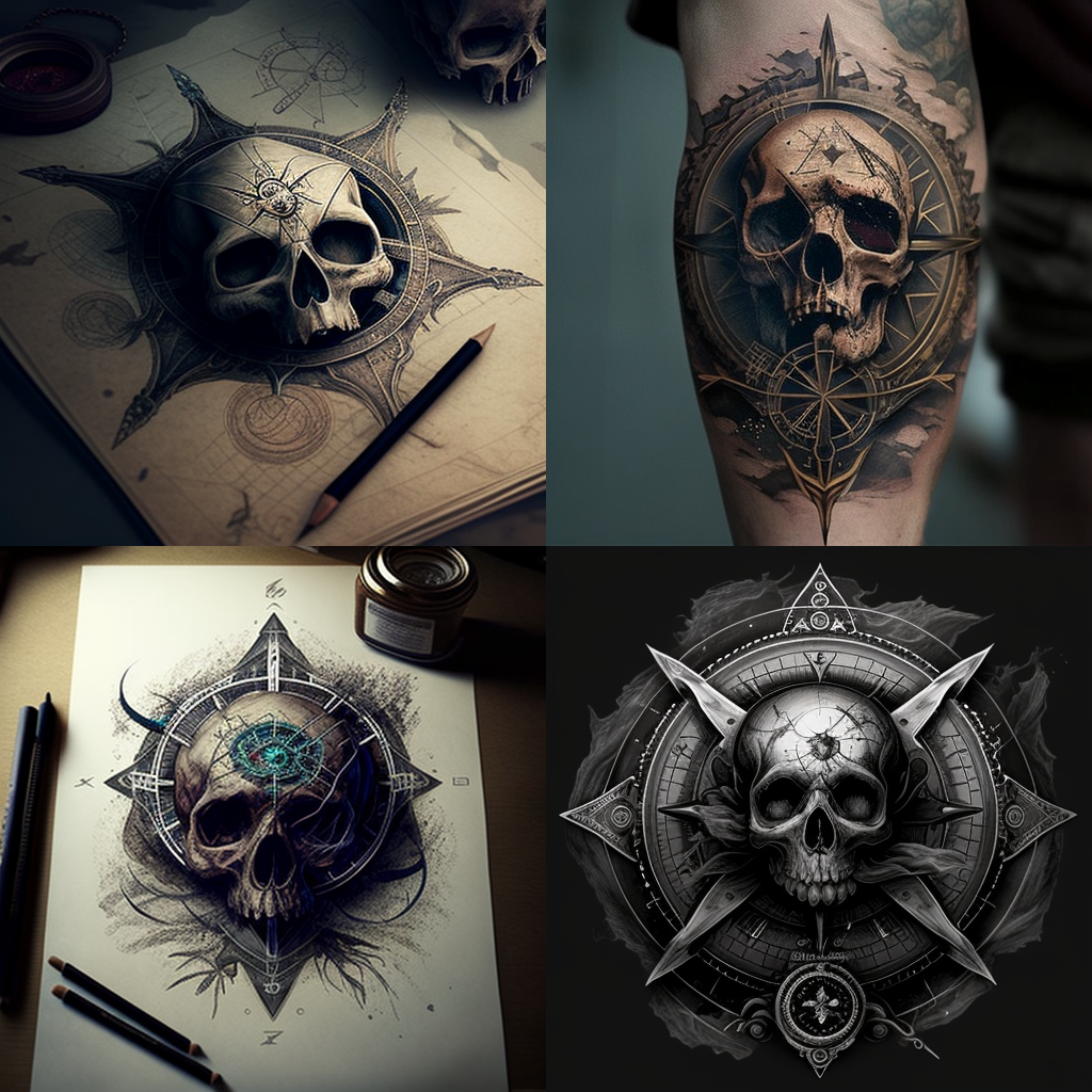 Tatouages tête de mort BOUSSOLE