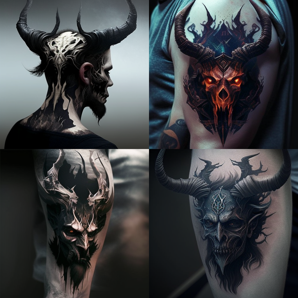 Tatouages tête de mort CORNES 