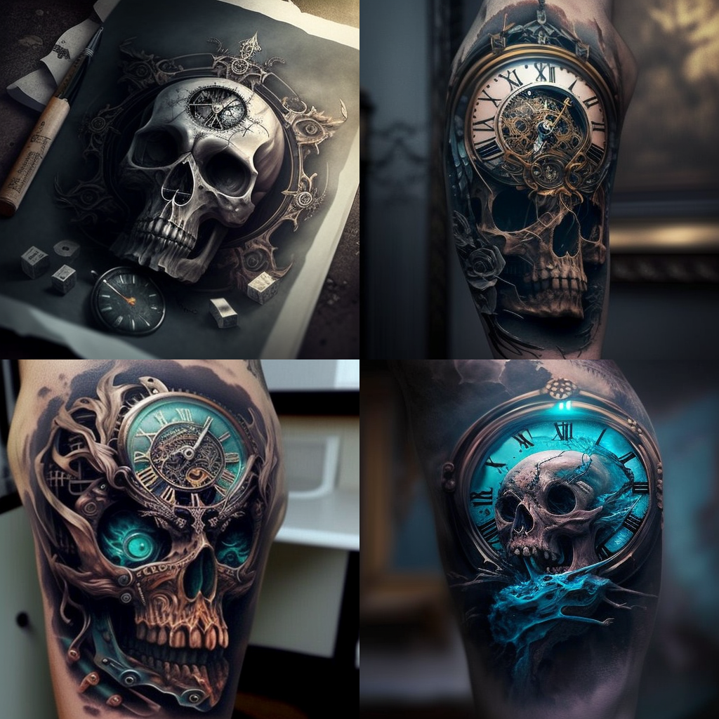 Tatouages tête de mort HORLOGE