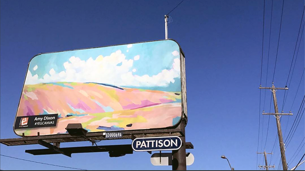 Amy Dixon's art on a billboard in Edmonton
