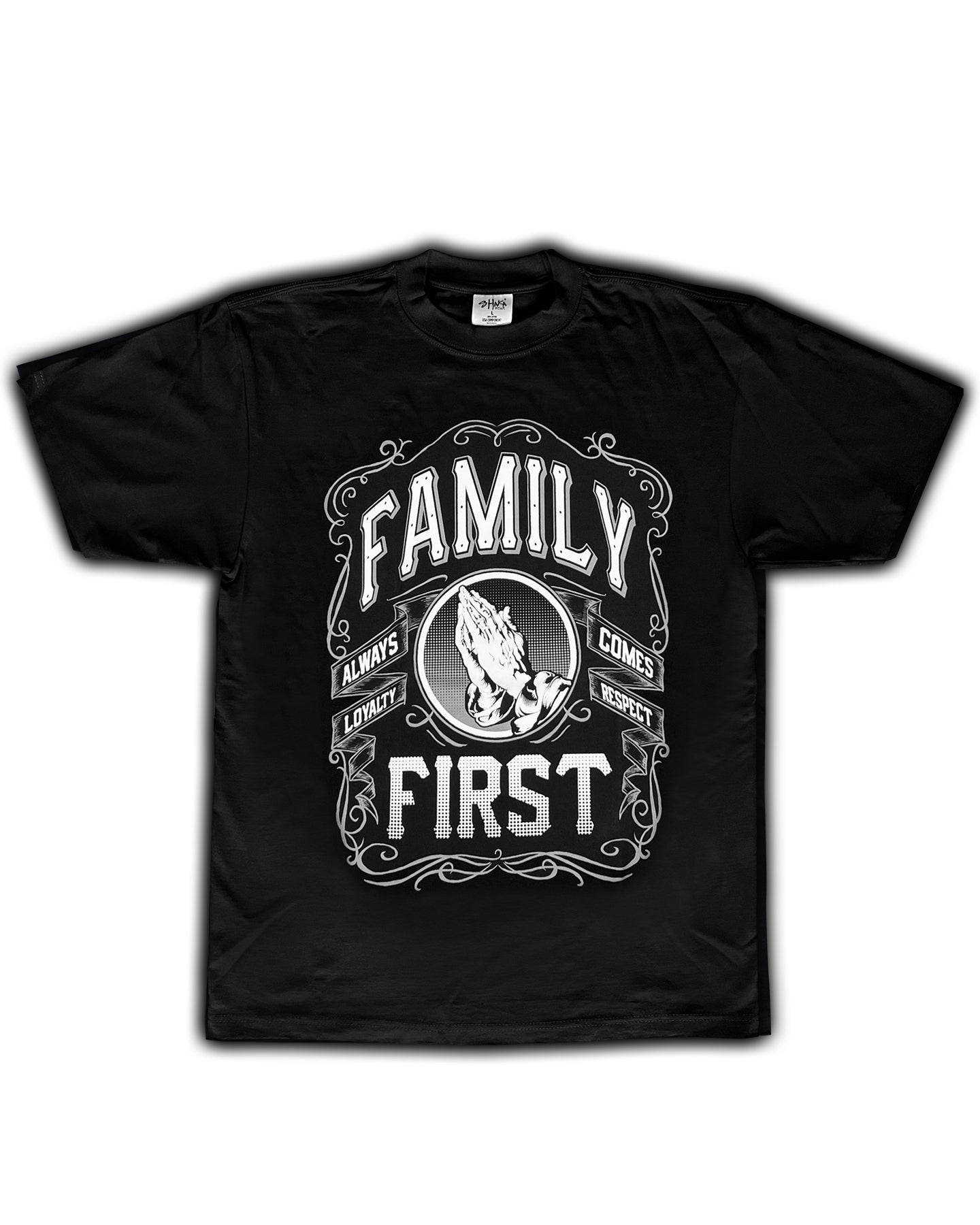 Family Praying Hands - Black Tee - Vintage Bootleg