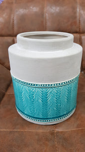 Ceramic pot blue & grey weave D15*H16cm