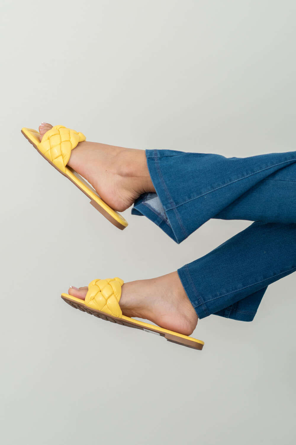 Weeboo Cakewalk Woven Square Toe Slides in Yellow