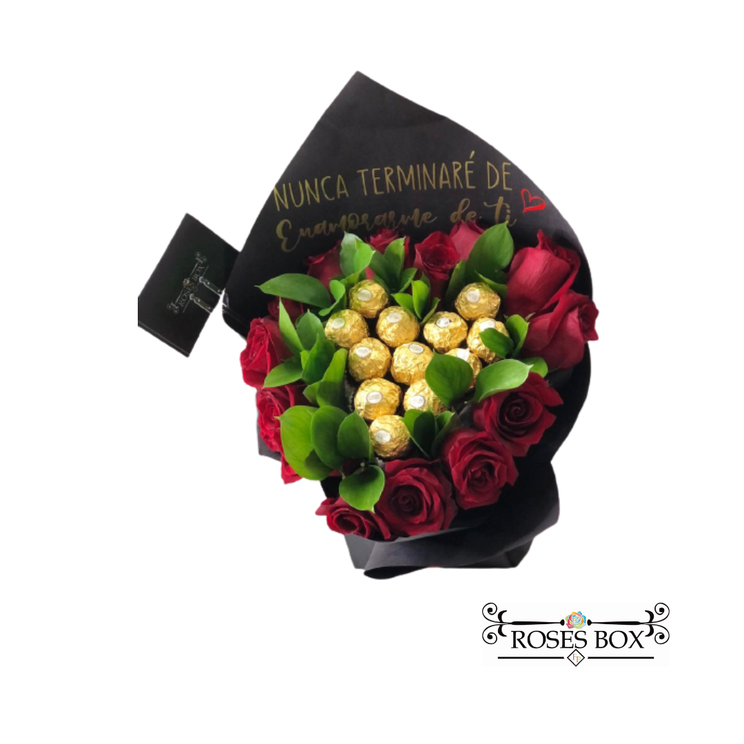 Ramo 12 Rosas + 12 Bombones Ferrero Rocher – Roses Box DR