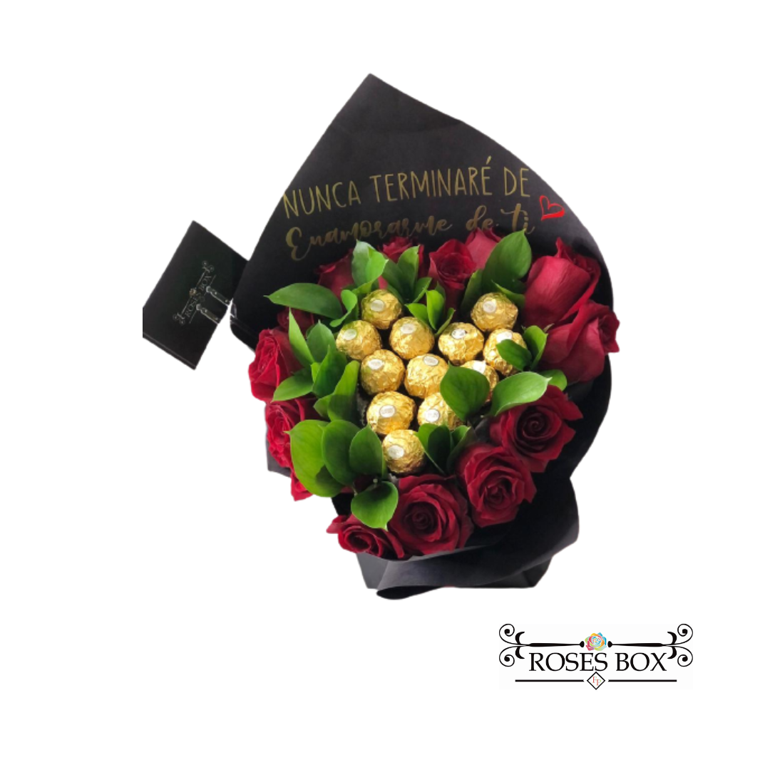 Ramo 12 Rosas Rojas + 12 Bombones – Roses Box DR