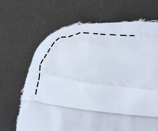 a picture of a collar with black dotted lines showing a wonky sewing line