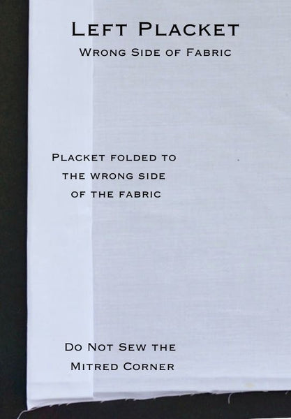 a picture of the wrong side of a shirt fabric with the words left placket wrong side of the fabric
