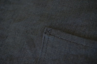 a close up of the pocket with a small stitched cross in the corner to give it strength