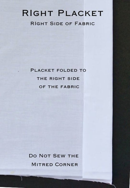 right side of placket showing where to turn the placket over