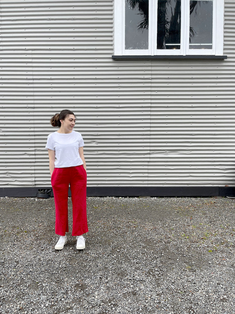 tula pants sewing pattern review red linen