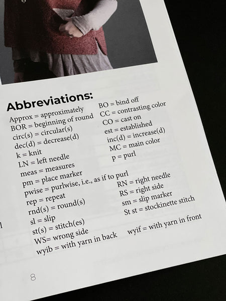 abbreviations in a knitting pattern