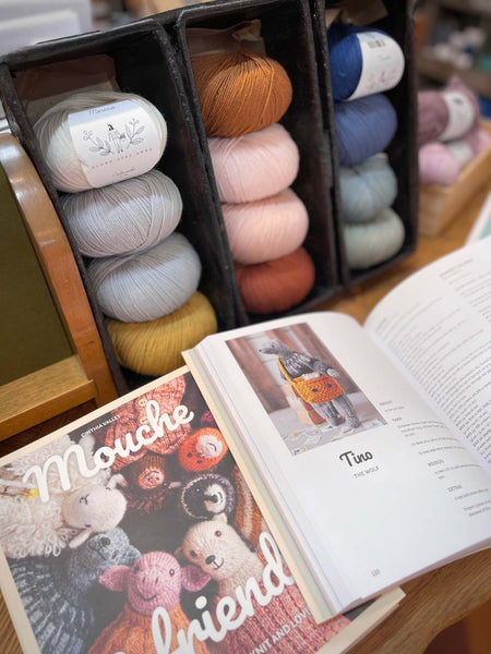 mouche and friends knitting pattern book and along avec anna pure merino yarn at miss maude