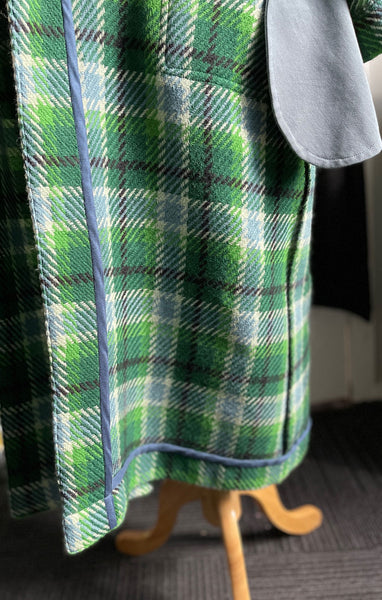 inside seams of green check september coat