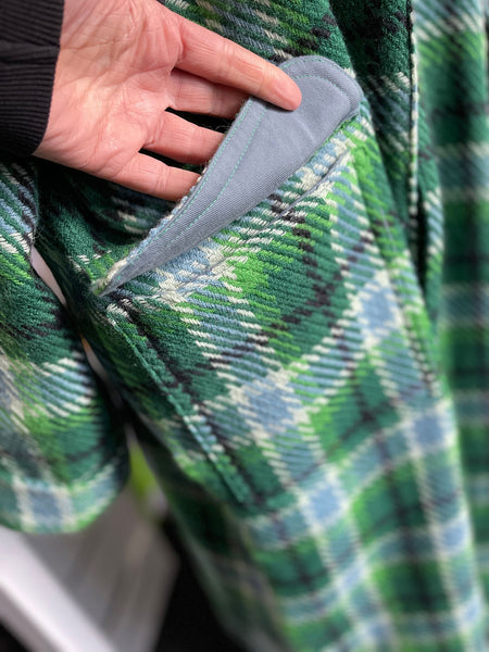 patch pocket of green check wool september coat