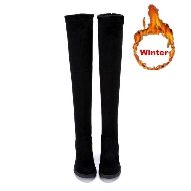 stretch fabric knee high boots