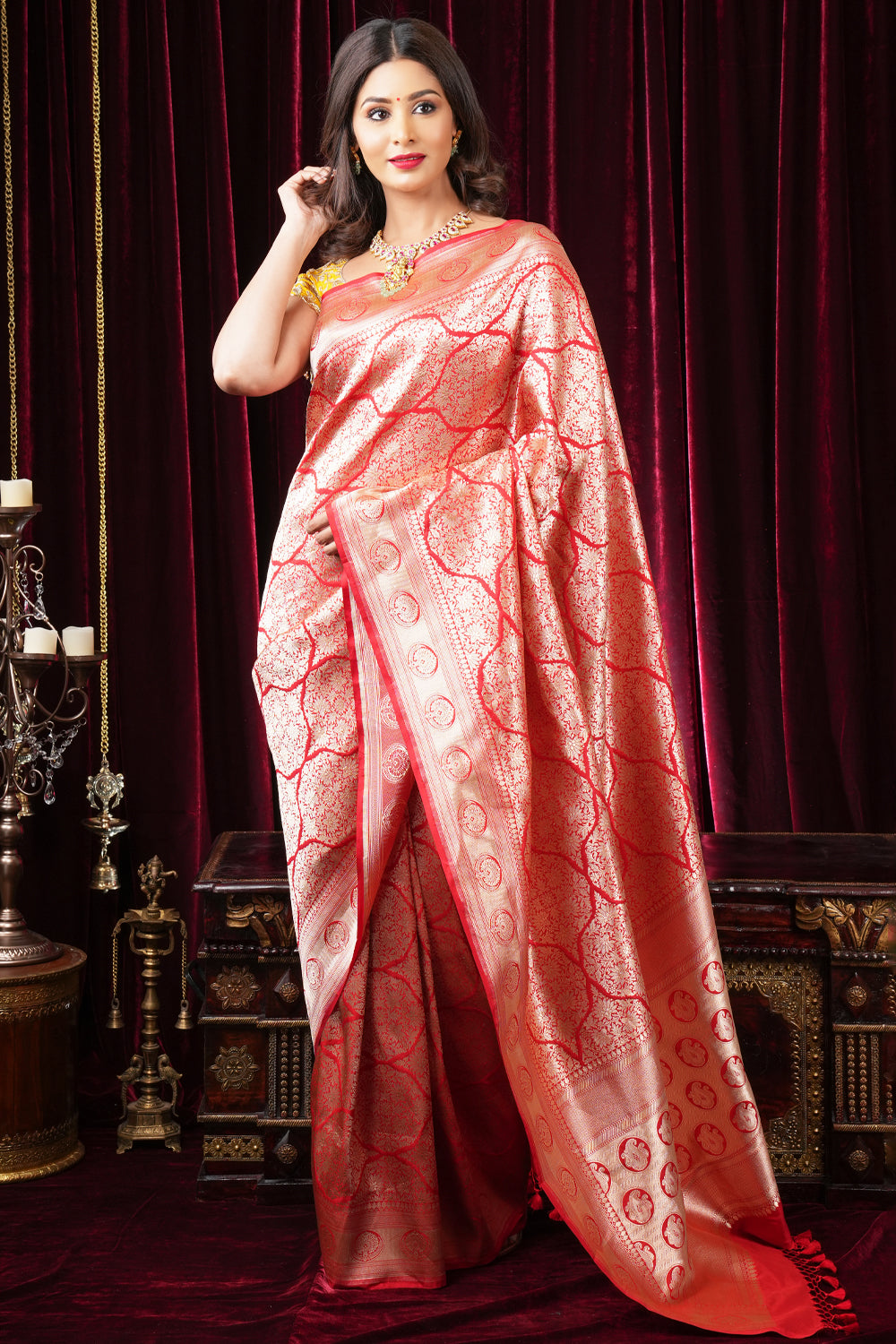 Violet tanchoi satin banarasi silk saree I SILK MARK CERTIFIED