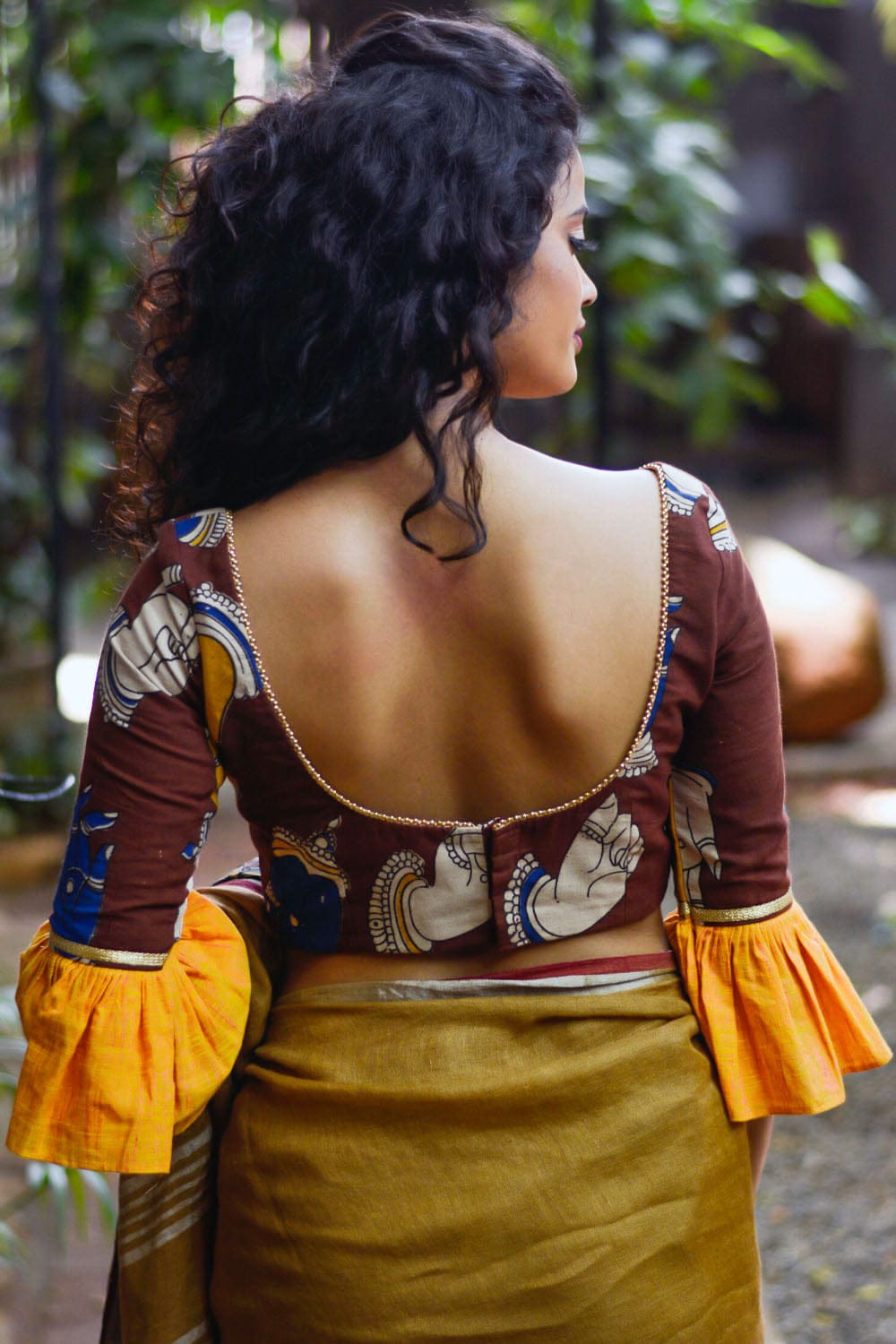 Brown hand painted kalamkari vintage inspired blouse – House of Blouse
