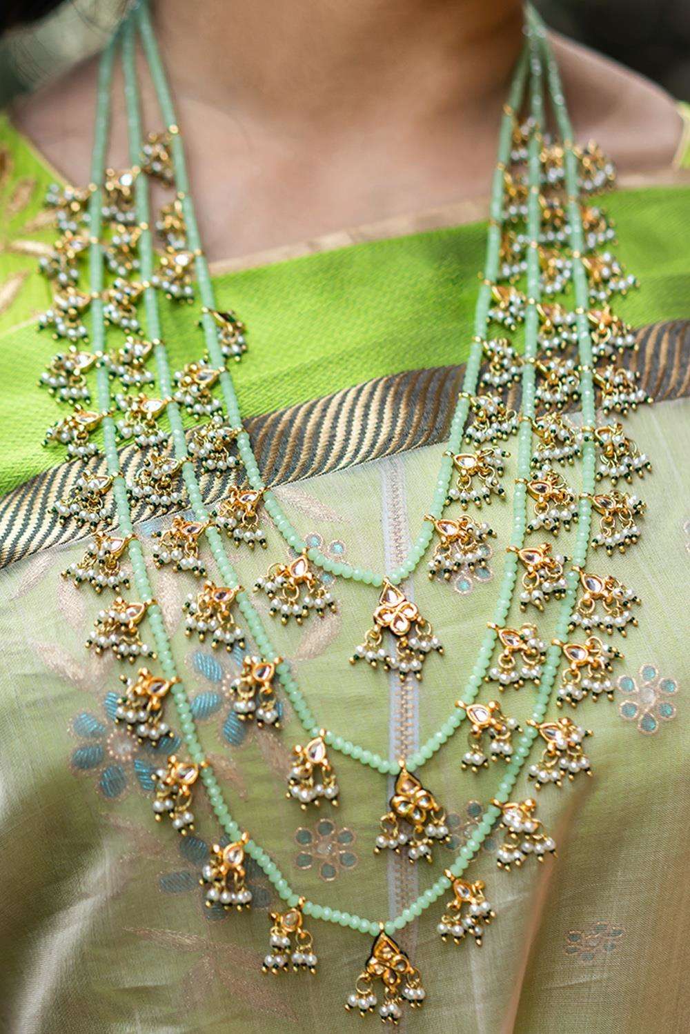 Kamya Kundan and Mint Crystal Teenlada 