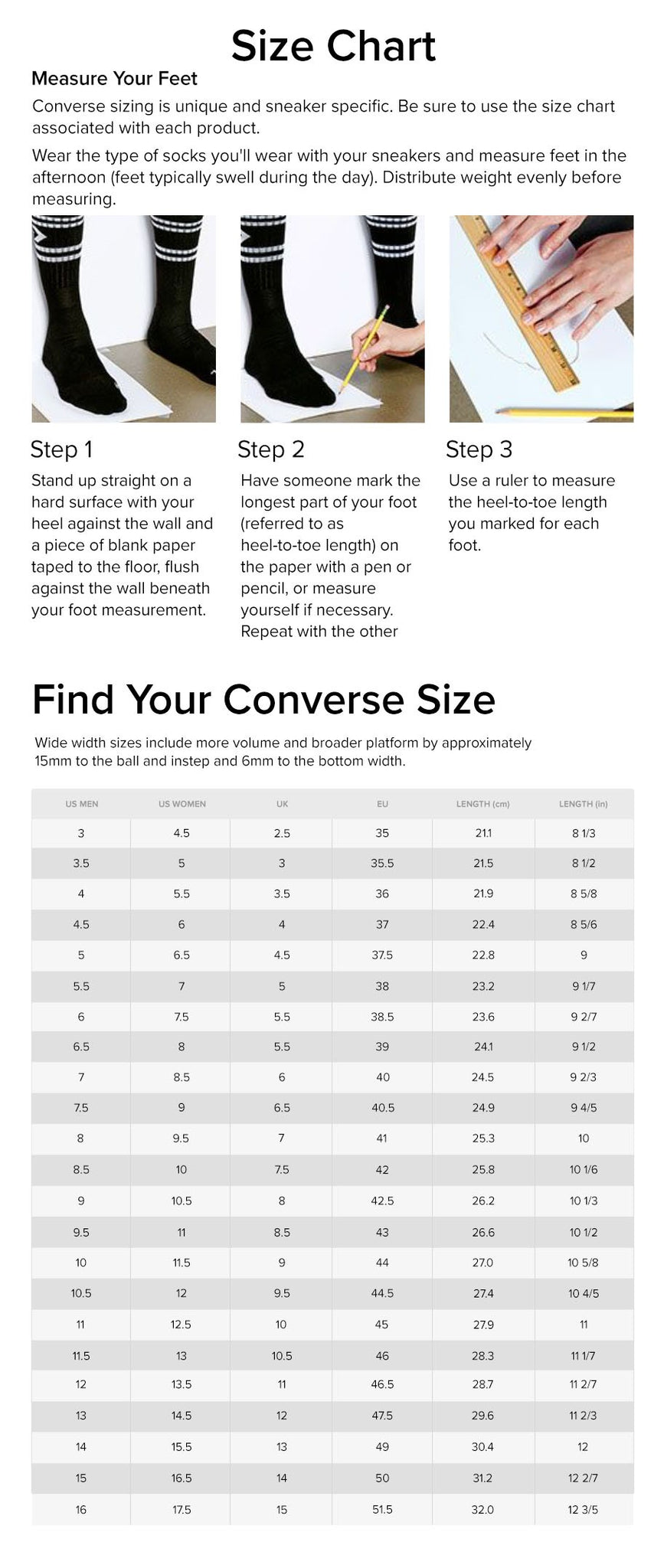 size chart converse