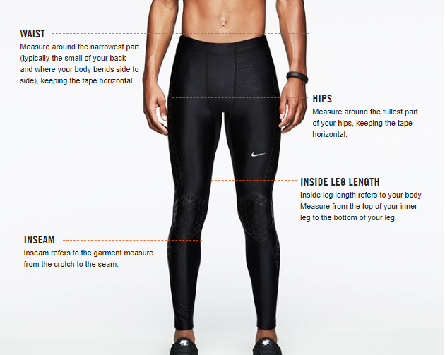 nike spandex size chart