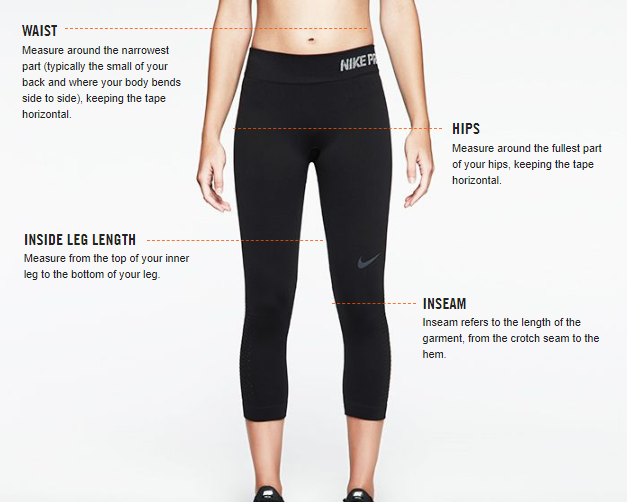 nike pro tights size guide