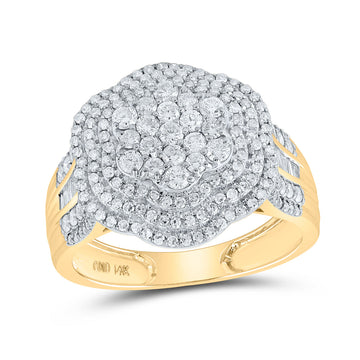 14kt Yellow Gold Mens Round Diamond Cluster Ring 1-1/2 Cttw
