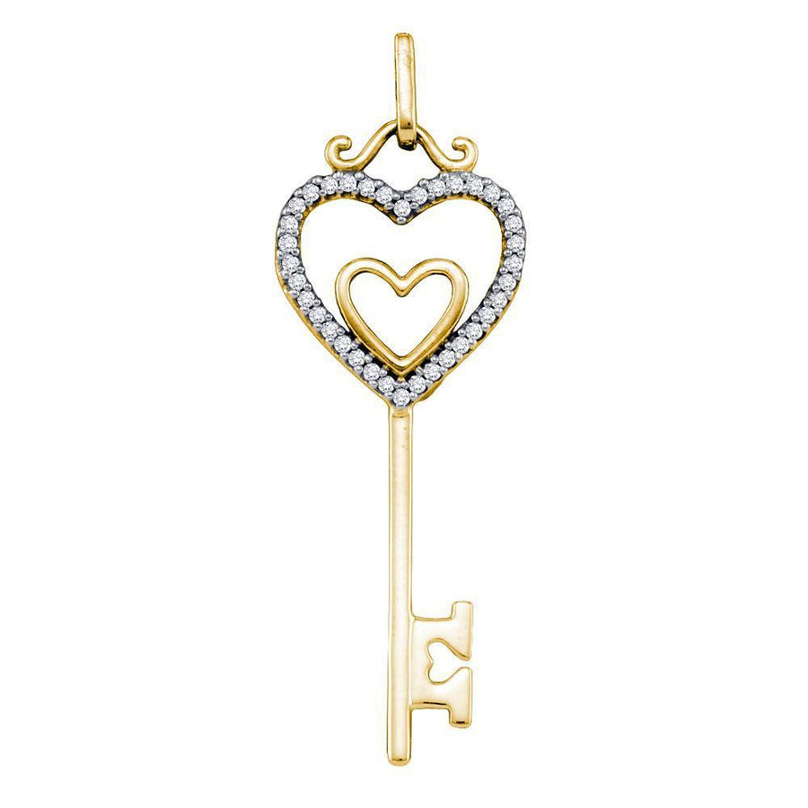 10kt Yellow Gold Womens Round Diamond Heart Key Pendant 1/10 Cttw
