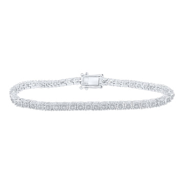 Sterling Silver Womens Round Diamond 7-inch Fashion Bracelet 1 Cttw