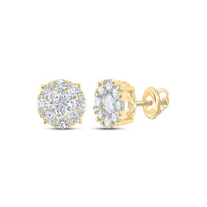 14kt Yellow Gold Womens Round Diamond Cluster Earrings 2-1/4 Cttw