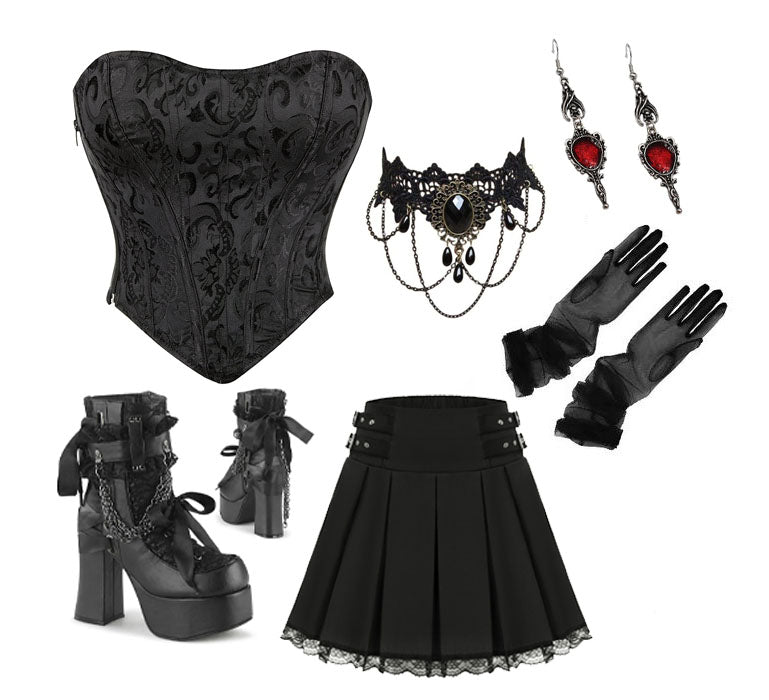 Victoria Gothic Satin Jacquard Bustier Tops