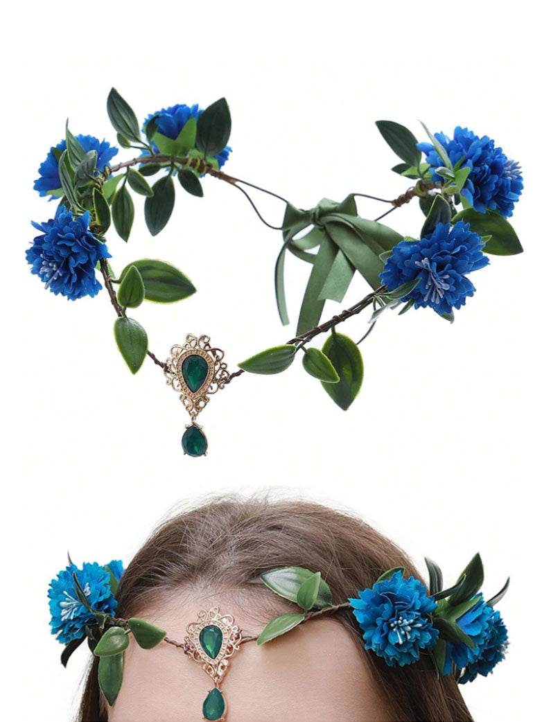 Cosplay Leaves Headband with Rhinestones Pendant Decors Headband for Bride Flower Crown for Wedding Party