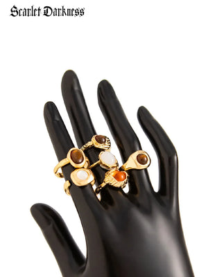 6-Piece Punk Light Gold Ring Set - SCARLET DARKNESS