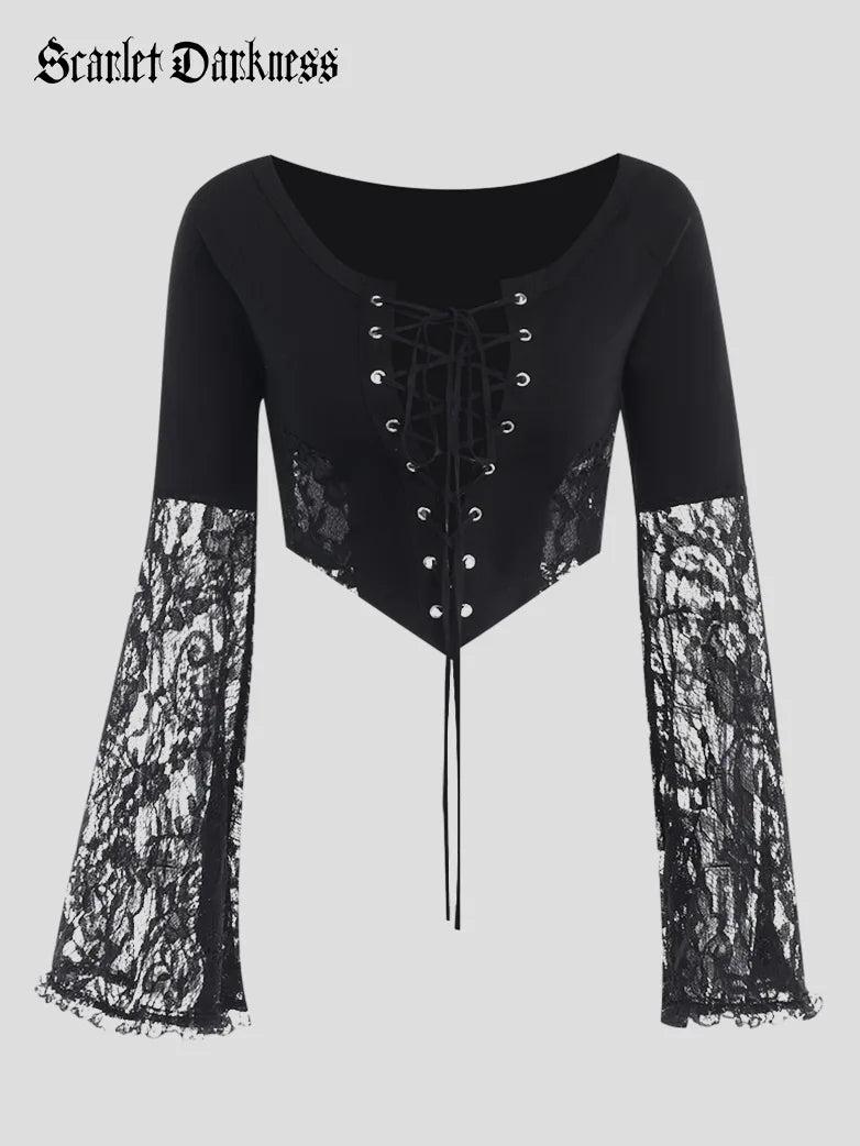 Women Victorian Goth Style Black Bell Sleeves Lace Cardigan