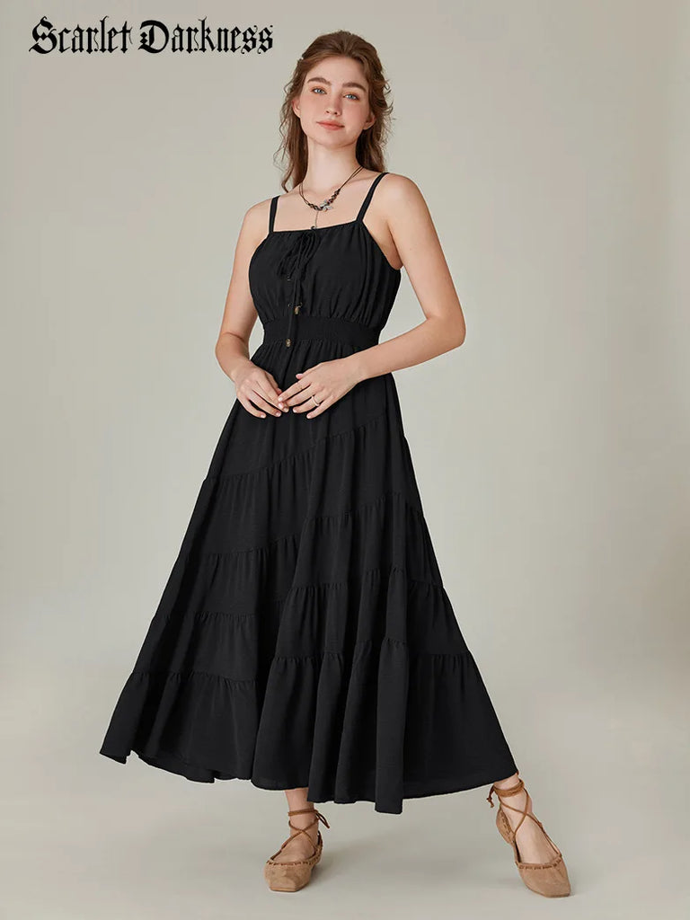 Renaissance Tiered Maxi Dress Spaghetti Straps A-Line Dress