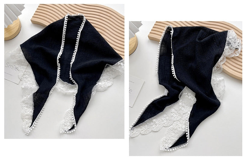 Lace Cotton Linen Triangle Scarf Hairscarf Headscarf Bandanas Shawl Turban