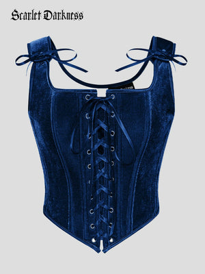 Victorian Velvet Corset 12 Bones Lace-up Front Vest - SCARLET DARKNESS