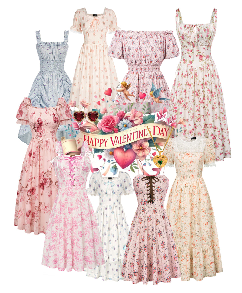 Scarlet Darkness clothing A romantic dress adorned with floral patterns is an excellent choice for a Valentine's Day date.